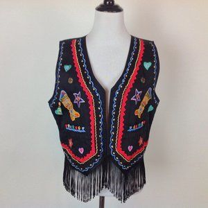 Vintage at Last Embroidered Fringe Vest Womens L